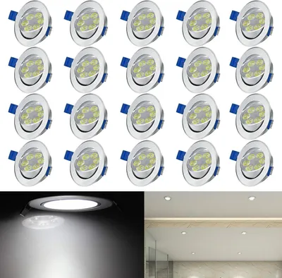 Imagen del producto de LILIIN, foco empotrable LED de 3W, forma redonda, luz blanca fría (6000-6500K), luminaria de aluminio para empotrar, iluminación interior, 110-240V, no regulable