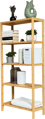 Produktbild von Grafner Badregal Regal Holzregal, mit 5 Etagen aus Bambus, stabile Ausführung,  131 x 60 x 26 cm, bis 50 kg belastbar