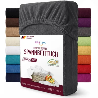 Produktbild von EllaTex FROTTEE TOPPER Spannbettlaken 140x200 – 160x200 Baumwolle – weich, saugstark & elastisch, Spannbetttuch für Topper, in Farbe: Anthrazit-Grau