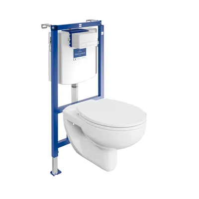 Produktbild von DOMINO | Villeroy&Boch ViConnect H112 Vorwandelement Unterputz WC mit Bedienplatte + Wand Hänge Tiefspül WC Arctic Weiß Spülrandlos | WC Komplettset |