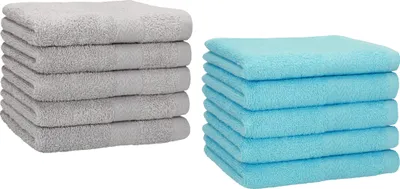 Produktbild von Betz 10 Stück Gästetücher 30x50 cm PREMIUM 100% Baumwolle Set  Farbe: silbergrau und türkis