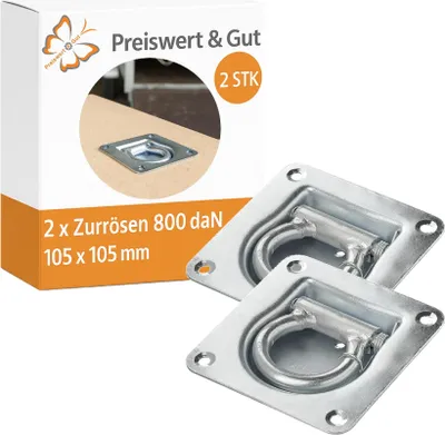 Produktbild von Zurrösen für Anhänger 2er Set – Zurrmulde mit Öse und 800 daN Zugkraft Klappösen zur sicheren Ladungssicherung 105x105mm