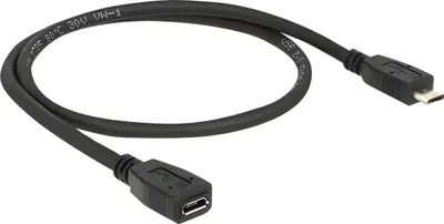 Produktbild von USB 2.0 Verlängerungskabel, Micro-USB Stecker > Micro-USB Buchse (schwarz, 0,5 Meter, doppelt geschirmt)