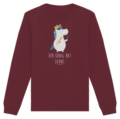 Produktbild von Mr. & Mrs. Panda Baumwoll Pullover Einhorn König mit Schwert Größe XXL - Burgundy - Geschenk, Sweater, Sweatshirt, Bio, Pulli, Ritter, Unicorn, Mittelalter, Einhörner