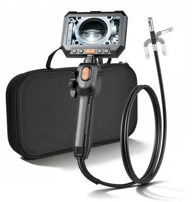 Productafbeelding van VEVOR Dual-lens, flexibele boorscoop, endoscoopcamera met licht, 5" HD IPS split-screen, 8x zoom, 8 + 1 LED's, waterdichte slangcamera (IP67) voor auto's, sanitair (1,5 meter kabel)