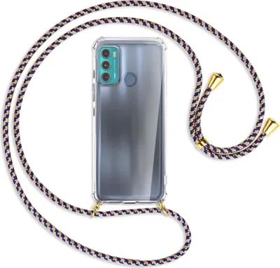 Produktbild von Handykette Backcover-Schutzhülle mit Band (Metall goldfarben) für Motorola Moto G40 Fusion, Moto G60 - himmelblau