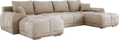 Produktbild von Ecksofa SCARLO U mit Schlaffunktion 180x360 cm, Sofa U-Form mit Bettkasten, Polsterecke, Wohnlandschaft, Sofa XXL, Samtstoff - Beige MH02