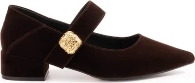 Immagine prodotto di INF Eleganti scarpe Mary Jane in velluto a punta con tacco largo Marrone 37