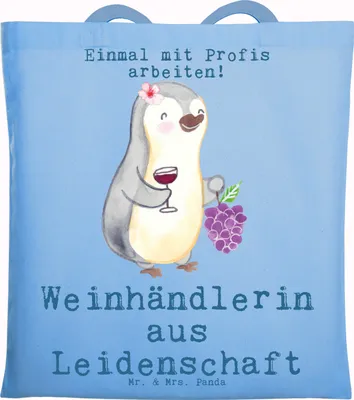 Produktbild von Mr. & Mrs. Panda Beutel Weinhändlerin Leidenschaft - Sky Blue - Geschenk, Stoffbeutel, Büchertasche, Tasche, Tote Bag, Laptoptasche