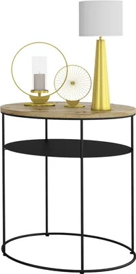 Zdjęcie produktu dla Okrągły Stolik Kawowy z Półką Loft Metal 55 x 55 x 63 Czarny+Dąb Artisan