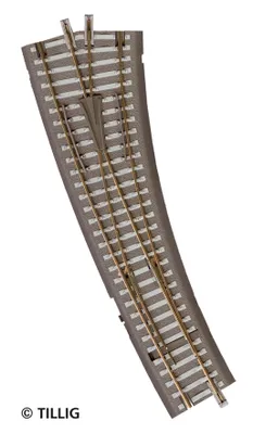 Produktbild von TILLIG Innenbogenweiche rechts 15° mit Handantrieb Bettungsgleis 83861 Spur TT