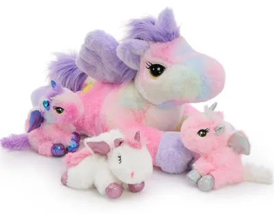Image de Grand ours en peluche licorne - 50 cm mère avec 3 bébés