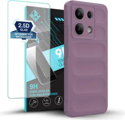 Produktbild von Handy Hülle für Xiaomi Redmi Note 13 mit 9H Displayglas Displayschutz Plus Grip Case Cover Schutzhülle Softgrip Farbe: Violett