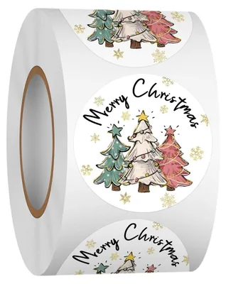 Weihnachtssticker, 500 Stück, rund, Merry Christmas, selbstklebend