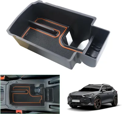 Immagine prodotto di Organizzatore per bracciolo con vano portaoggetti e ripiano, colore arancione, per console centrale, auto e viaggi