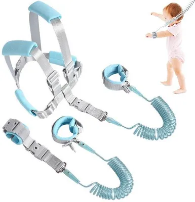 Produktbild von 2-in-1 Wandeltuig mit Riemen 2,5 m - Abnehmbar - Mit Schloss - Sicherheitsgurt für Kinder - Anti-Verlust Riemenband für Kleinkinder - Geeignet für Kinder von 1 bis 5 Jahren - Blau