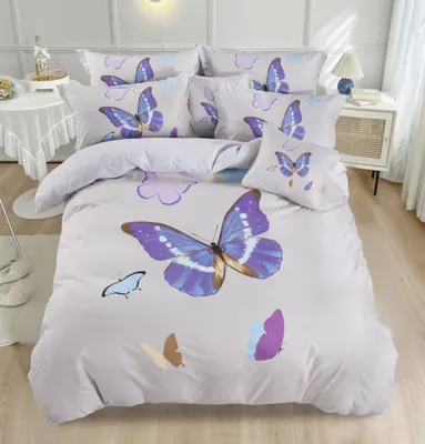 Produktbild von BLAUER SCHMETTERLING hellgraue Baumwollbettwäsche