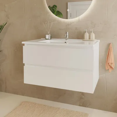 Produktbild von LOMAZOO MARENZA Glänzend Weiß - Waschbecken weiß - 80 cm