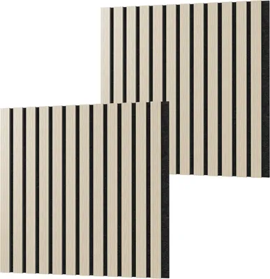 Obrázek produktu pro TRMLBE Akustické panely 2 kusy Nástěnné panely Samolepicí dřevěný vzhled 60x60 cm Nástěnné panely s dýhou Akustický panel Dřevěné panely Lamelové panely, bílý