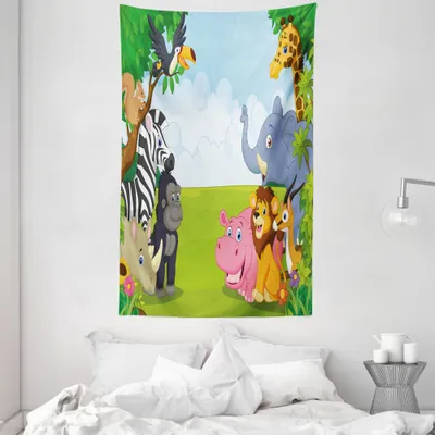 Produktbild von ABAKUHAUS Tier Wandteppich und Tagesdecke, Kinder Großwild aus Weiches Mikrofaser Stoff Waschbar ohne Verblassen Digitaldruck, 140 x 230 cm, Mehrfarbig