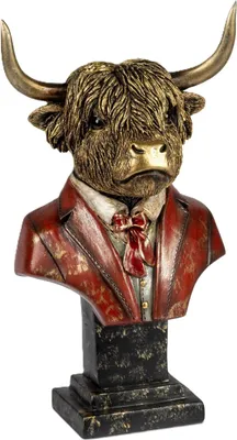 Produktbild von Dekoobjekt Büste Kuh im roten Anzug H. 24cm Kunststein Formano