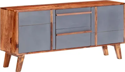 Image de The Living Store Buffet Gris 120x30x55 cm Bois massif Palissandre