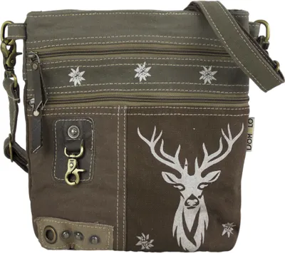 Produktbild von Domelo Dirndl Tasche Umhängetasche Damen Accessories klein Trachtentasche mit Hirsch Kleine Geschenke für Teenager Mädchen Crossbody Bag Handtasche aus Canvas & Leder
