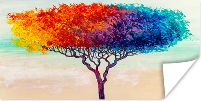 Produktbild von MuchoWow® Poster Gemälde - Ölfarbe - Baum - Regenbogen 120x60 cm - Bild