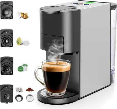 Produktbild von 5 in 1 Kapselmaschine,Kapsel Kaffeemaschine mit 19 Bar Druck & 5 Kapselsystemen (NES/DG/K-CUP/ESE/Gemahlen), 1450W, 0.8L, für jeden Geschmack