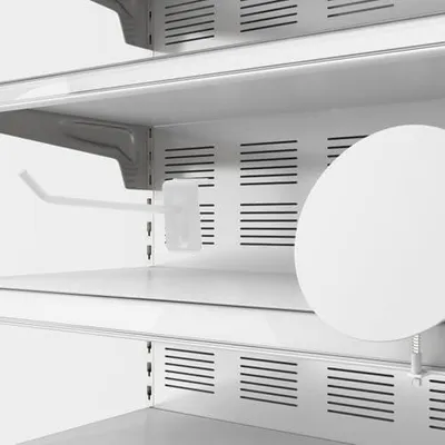 Productafbeelding van 30 stevige plastic haken voor lamellenwanden, verkrijgbaar in 10 cm en 15 cm, in de kleur wit – veelzijdig accessoire voor garages, gereedschap en verkoopdisplays