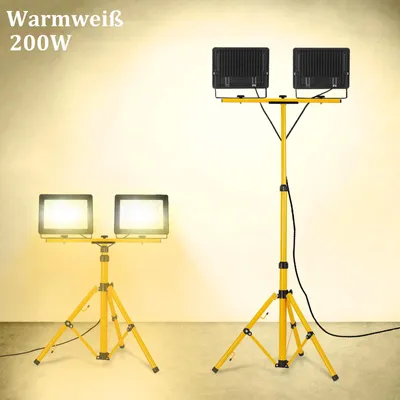Produktbild von LILIIN 2x 200W LED Arbeitsfluter mit Stativ, warmweißes Licht, 3m Kabel, für Werkstatt, Garten, Baustelle