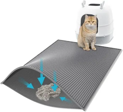 Produktbild von Ibenzoa® Katzenstreumatte – doppellagige Waben‑Matte für Katzentoilette, wasserfest & urinresistent, EVA, 76 × 61 cm, Grau