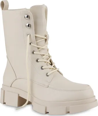A single cream-colored boot is shown against a white background.