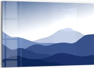 Produktbild von DEQORI Glasbild Echtglas 90x60 cm 'Berge im Blauschleier' Wandbild Bild modern Deko