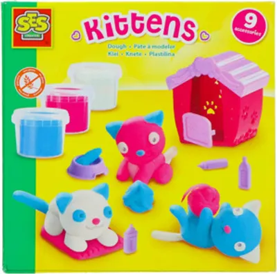 Produktbild von SES Creative 00506 Kätzchen mit Knete Formen - Gestalte Deine eigenen Tierfreunde - Inklusive 9 Zubehörteilen und Katzenhaus - Für Kinder Ab 3 Jahren