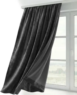 Produktbild von Samt Vorhang Kräuselband U-Band Gardine Velvet abdunkelnd, Größe und Farbe wählbar,140x245cm,Dunkelgrau
