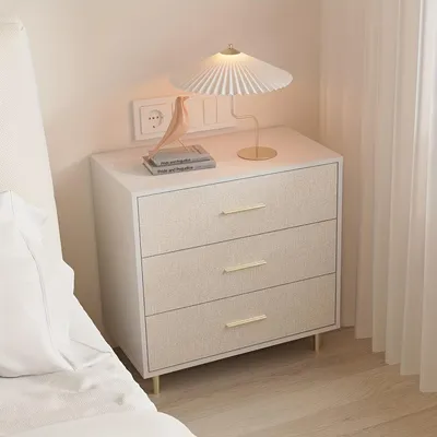 Obrázok produktu pre Ladeblok – Komoda – Nočný stolík – Mobilný kontajner – Úložná skrinka – Moderný, biely – 3 zásuvky s zlatými úchytkami
