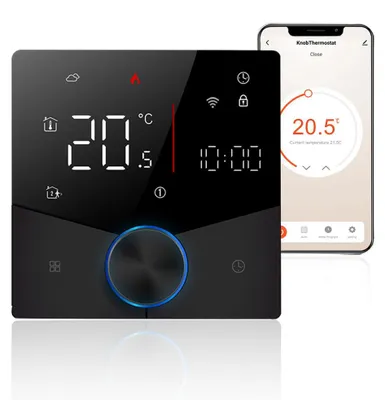 Zdjęcie produktu dla Inteligentny termostat Tuya WiFi, cyfrowy termostat pokojowy LED sterowany głosowo termostat ścienny do ogrzewania podłogowego z kotłem 3A z programowalnym ściemnianiem barwy światła kompatybilny z Tmall Genie, Amazon Google Home, czarny