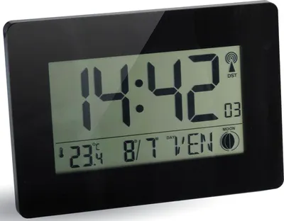 Image de Horloge murale à affichage numérique, 22,9 x 16,2 x 2,7 cm, noire