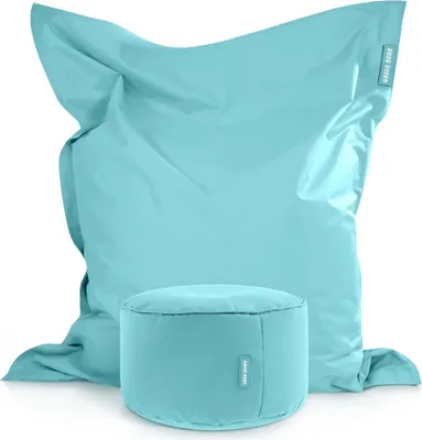 Produktbild von Green Bean® XXL Riesensitzsack 140x180cm + Hocker 40x40x40cm mit EPS-Perlen Füllung - 2er Set Sitzsack "Square+Stay" Aquamarin
