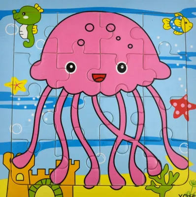 Produktbild von Drobiazgarnia Holzpuzzle Qualle 16 Teile Lernspielzeug für Kleinkinder