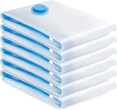 Obrázok produktu pre Sada 6 úložných boxov do skrine 80 x 60 cm – s ručnou pumpou na oblečenie, posteľnú bielizeň a deky, úložné boxy na skladovanie a sťahovanie