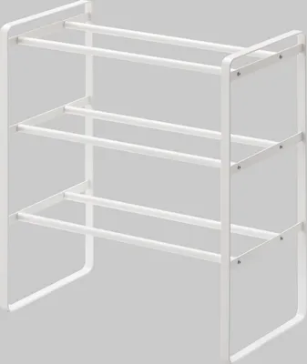 Produktbild von Yamazaki Schuhregal mit 3 Ablagen weiß ausziehbar platzsparend schmal Metall Schuhablage für 9-12 Paar Schuhe 41-70x46x25cm "FRAME"