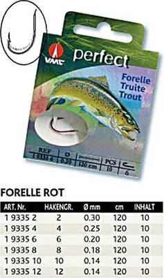 Obrázek produktu pro VMC Perfect Trout Hooks rot 1,20 m Gr.10