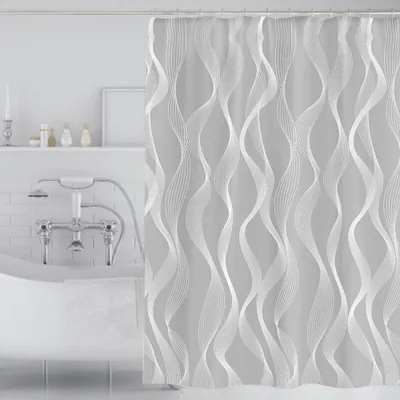 Image de Rideau de douche 180 x 200 cm avec 12 crochets, à séchage rapide (motif à motifs), tissu polyester imperméable, lavable en machine, rideaux de salle de bain