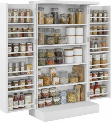 Produktbild von Relaxdays Vorratsschrank, 5 Ebenen, Türregal mit 12 Fächern, HxBxT: 103,5 x 60 x 30 cm, Küchenschrank Landhaus, weiß