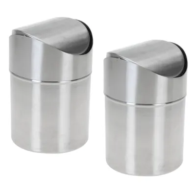 Immagine prodotto di 2 contenitori per rifiuti da tavolo in acciaio inossidabile, dimensioni 12 x 16 cm, con coperchio a battente. Contenitore per rifiuti da tavolo, capacità 1,2 litri. Contenitore per rifiuti da tavolo