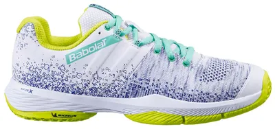 Image de Babolat Sensa, chaussures de padel/tennis, chaussures de sport, blanc/bleu/jaune, référence : 31S22757-1066, pointure : 40,5 (EU)