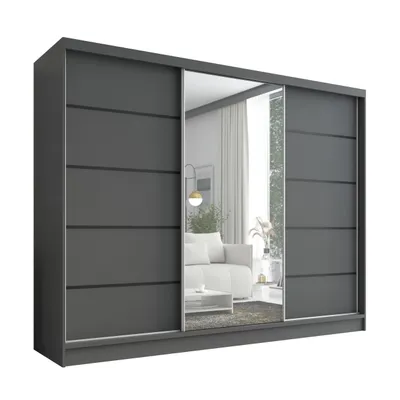 Produktbild von Schwebetürenschrank, 3-türig Schrank 200 cm mit Spiegel ARIVA 2 (Graphit)