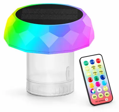Produktbild von Solar Dosierschwimmer Pool, 2-in-1: Chlorbox & LED, 7 Farben, Timer, IP68, 1200mAh – für Pool, Whirlpool, Teich, Spa